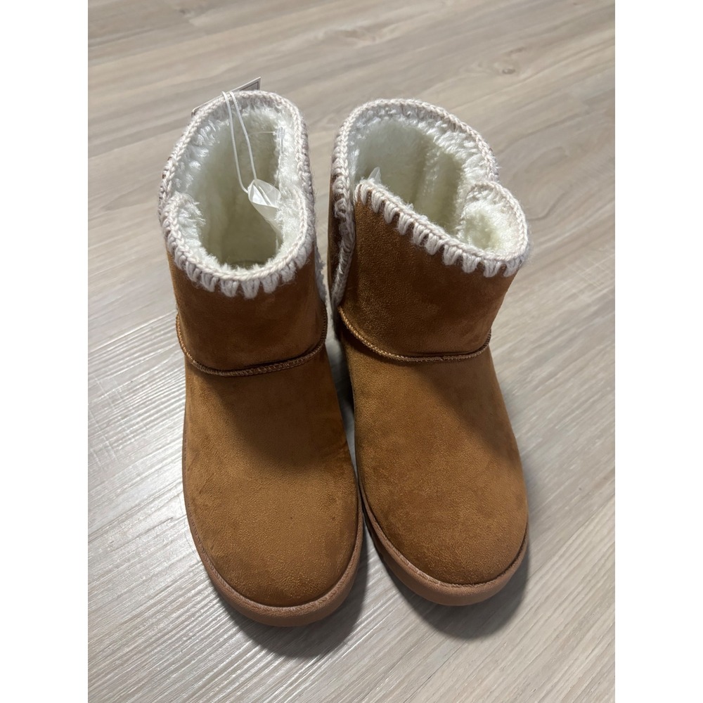 Aspen Womens Chestnut Faux Suede Faux Fur Lined Whipstitch Winter Boots Size 7